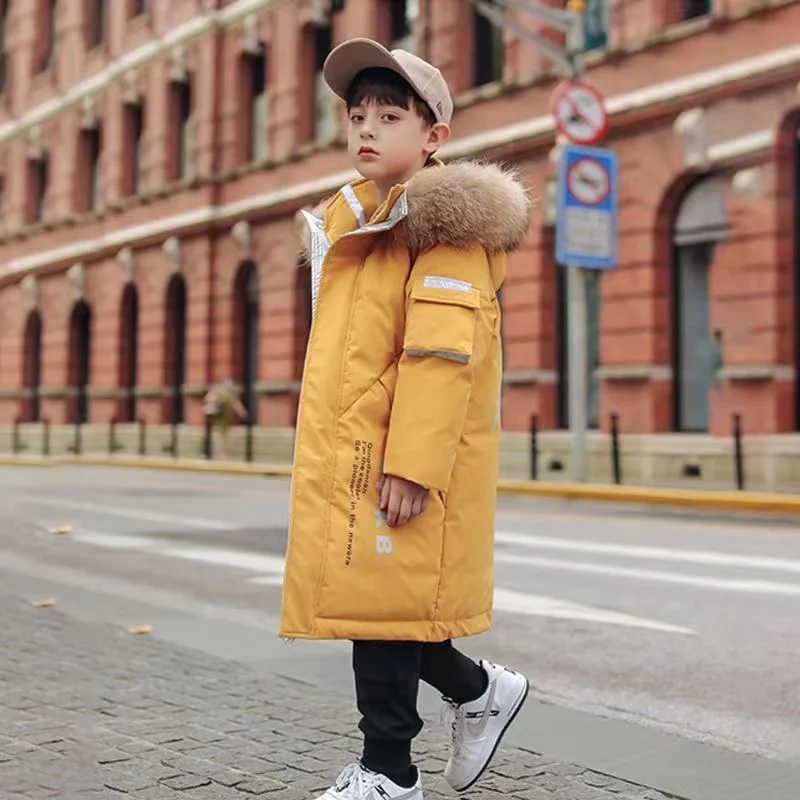 Winter Boys and Girls Jacket Long Pattern Cotton Padded Coat Hooded Warm Children Clothing Parkas veste Teens Kids Outerwears