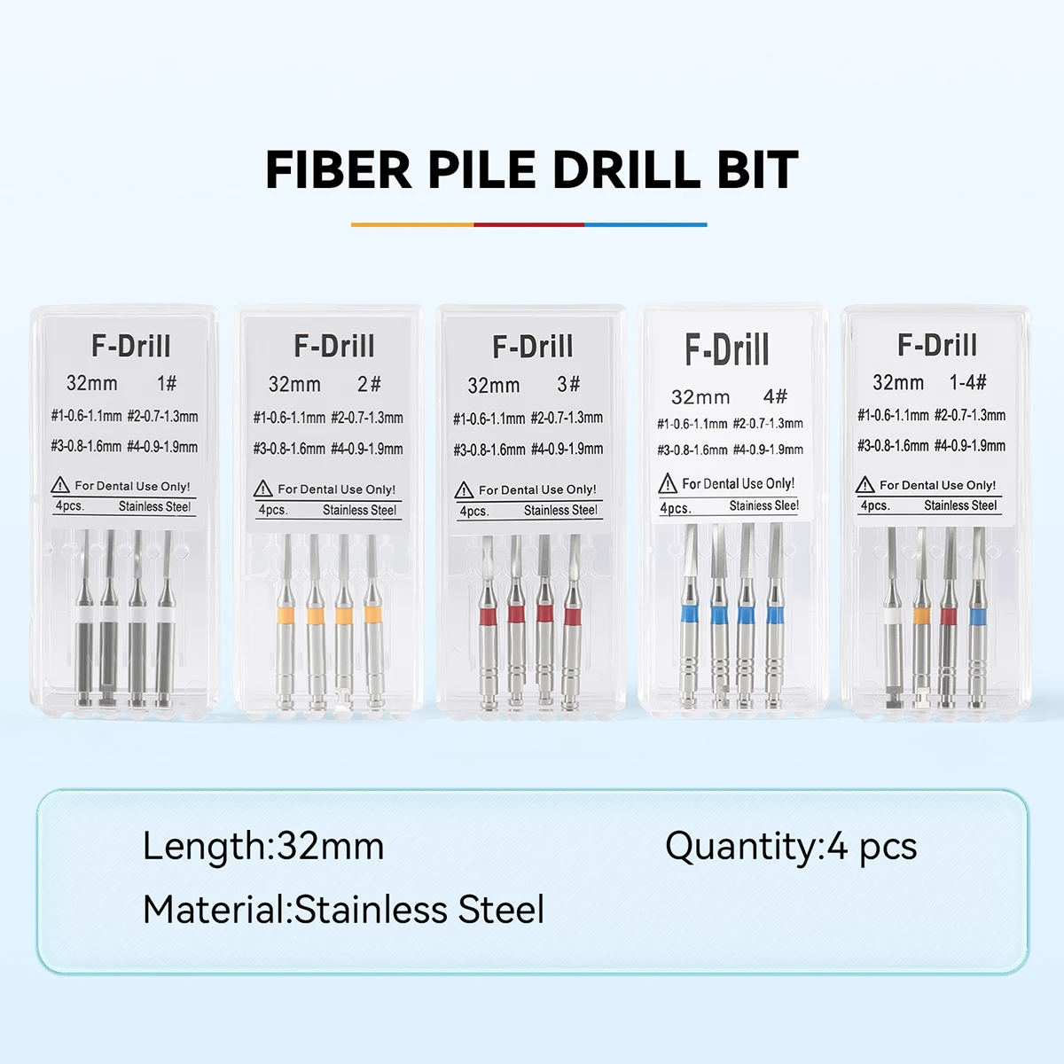 4개/박스 AZDENT 치과용 파이버 포스트 드릴 스테인리스 스틸 근관 리머 32MM1-4 #   치과 기구
