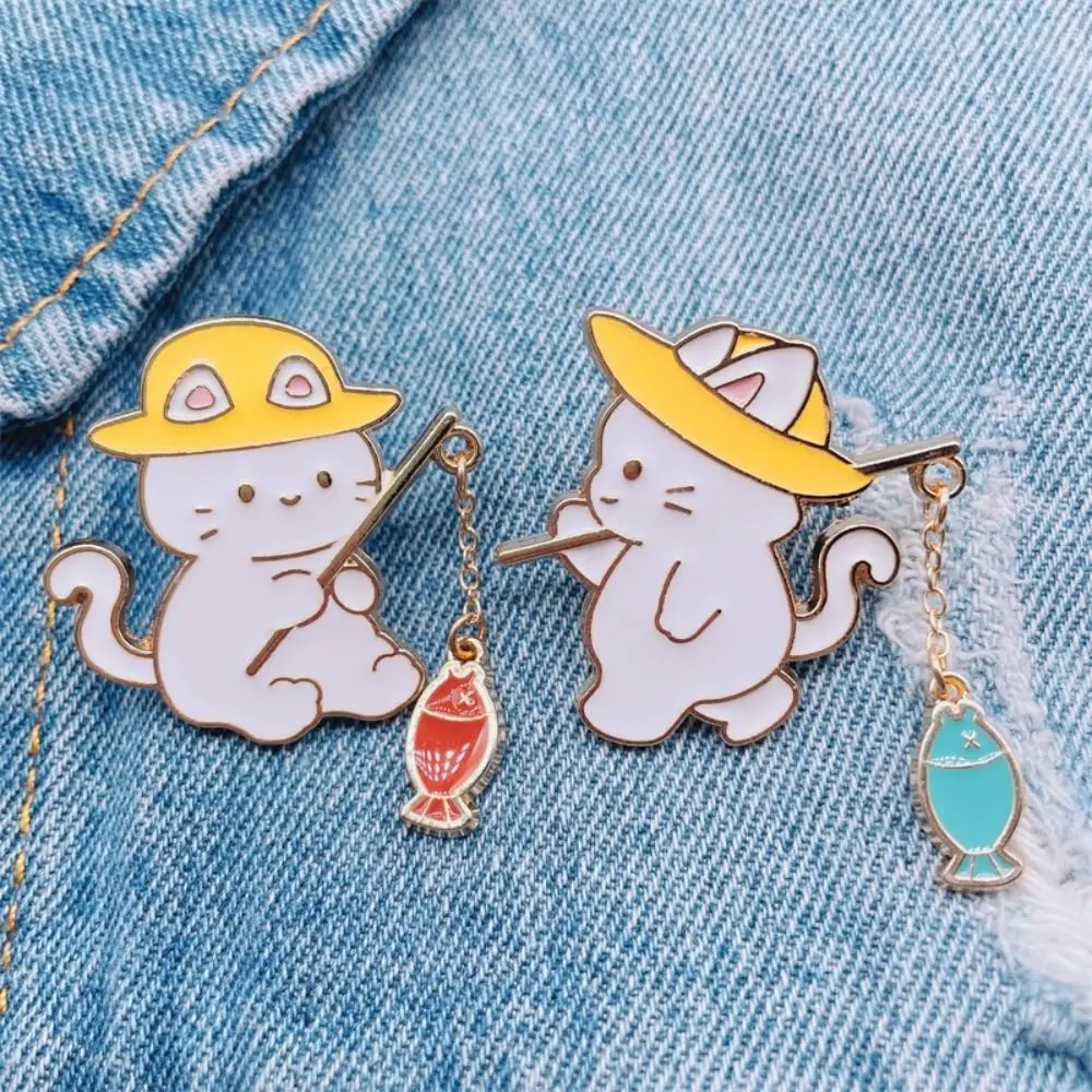 Adorable Alloy Cartoon Cat Fishing Brooch Delicate Enamel Carrot Rabbit Corsage Korean Kawaii Fashion Badge Friend Gift