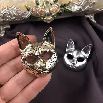 2023 New Design Fashion Men's Antique Alloy Cat Head Brooch Punk Style Simple Personality Jewelry Accessories
