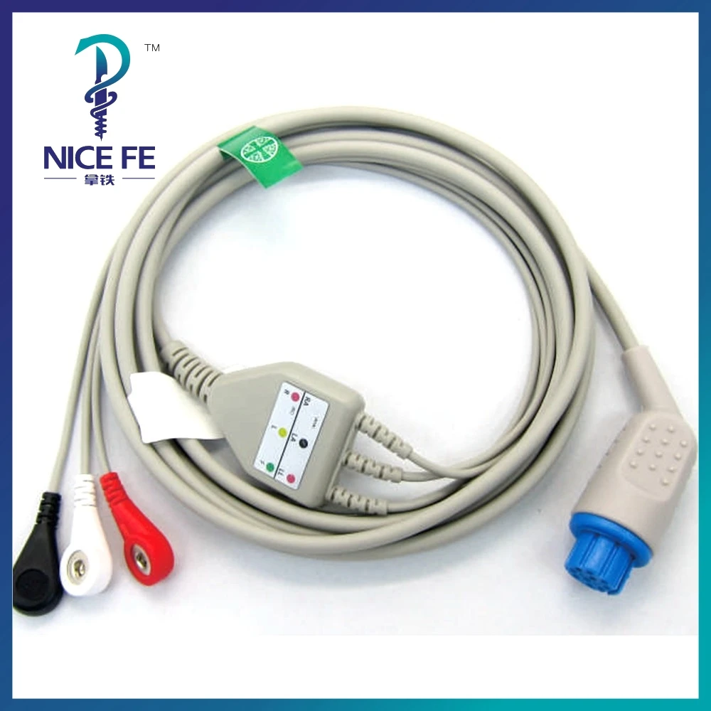 EC-207 One-piece ECG Patient Cable IEC With 3leads 5leads Snap clip For DATEX ECG Electrocardiograph Monitor