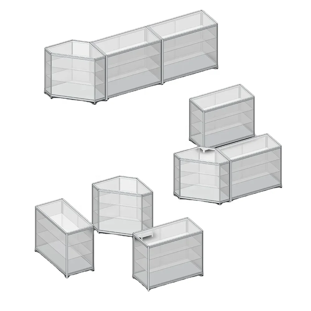 KEWAY L Shape Jewelry Display Counter Corner Showcase Retail Glass Cabinet