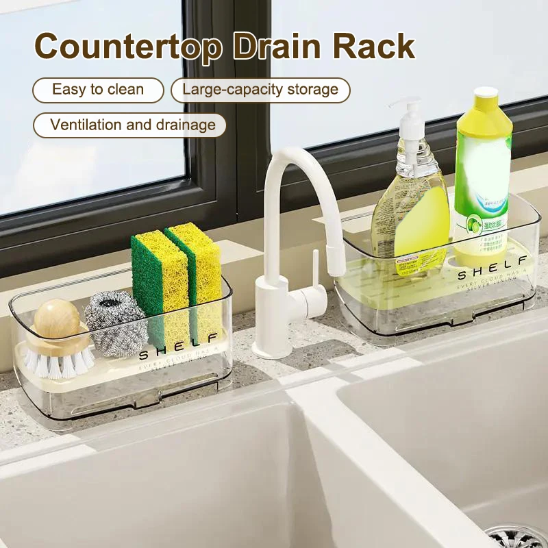 New Kitchen Sink Caddy; Wall-mounted Sponge Holder; Household Faucet Storage Gadget; Drain Design; 1pc Rag Rack.