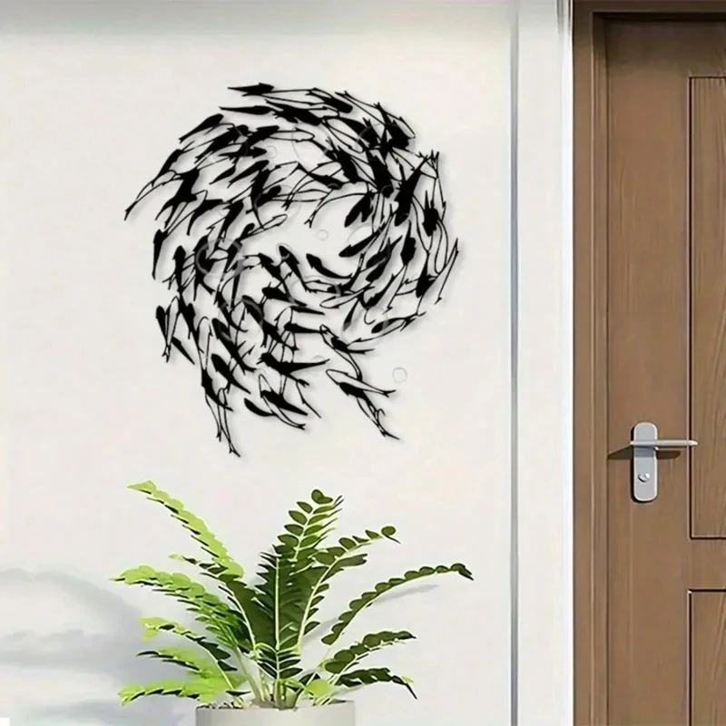 Vintage Metal Fish Wall Art Durable Iron Black Finish Swimming Design Home Office Decor 1PC