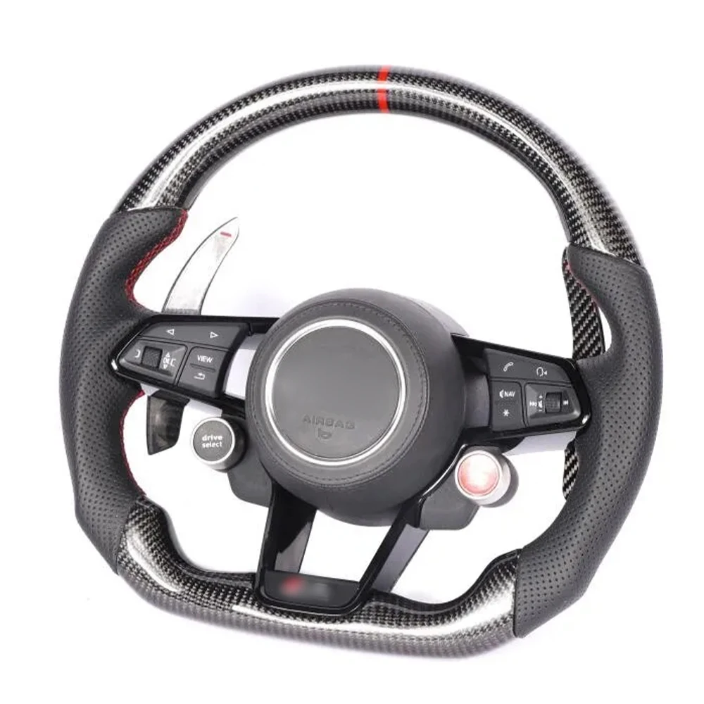 For  Real Carbon Fiber Leather Steering Wheel Kit Start Buttons Sport Very For  A3 A4 A5 A6 A7 S3 S4 S5 S6 S7 RS3