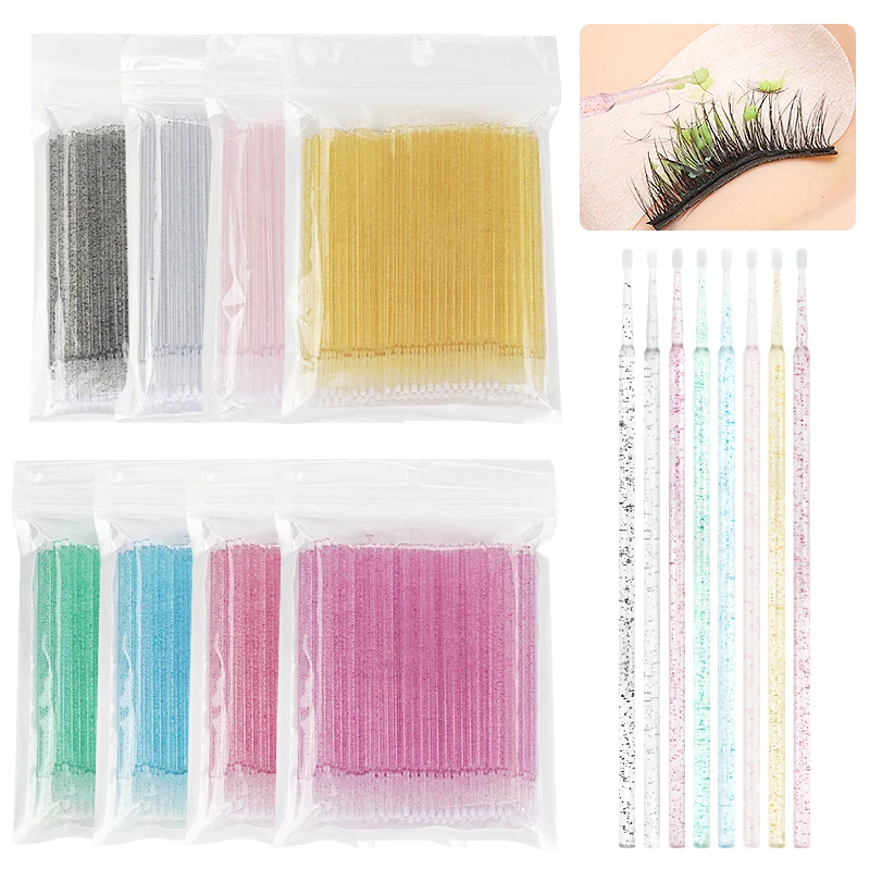 100Pcs Disposable Crystal Microbrush Individual Lash Removing Cleaning Swab Micro Brush Eyelash Extension Makeup Brush Tools