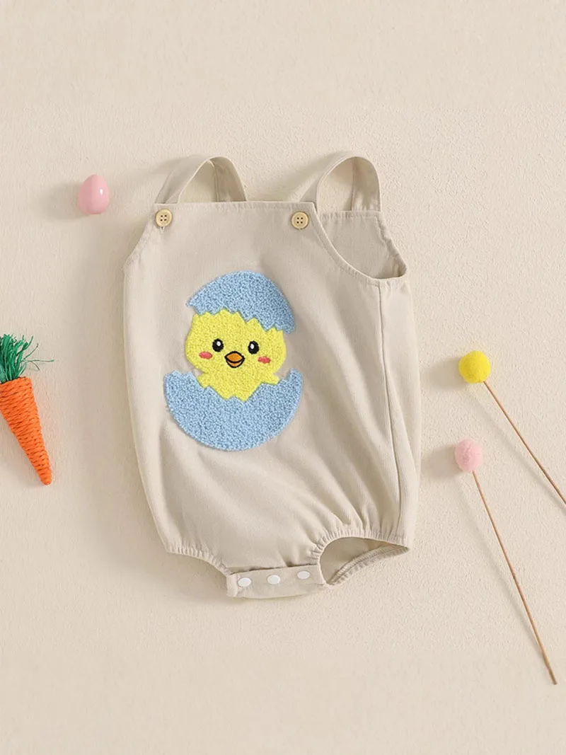 Spring 2025 New Baby Bodysuit 0-18M Cute Cartoon Duck Infant Suspenders Jumpsuit Easter Toddler One Piece Baby Clothing