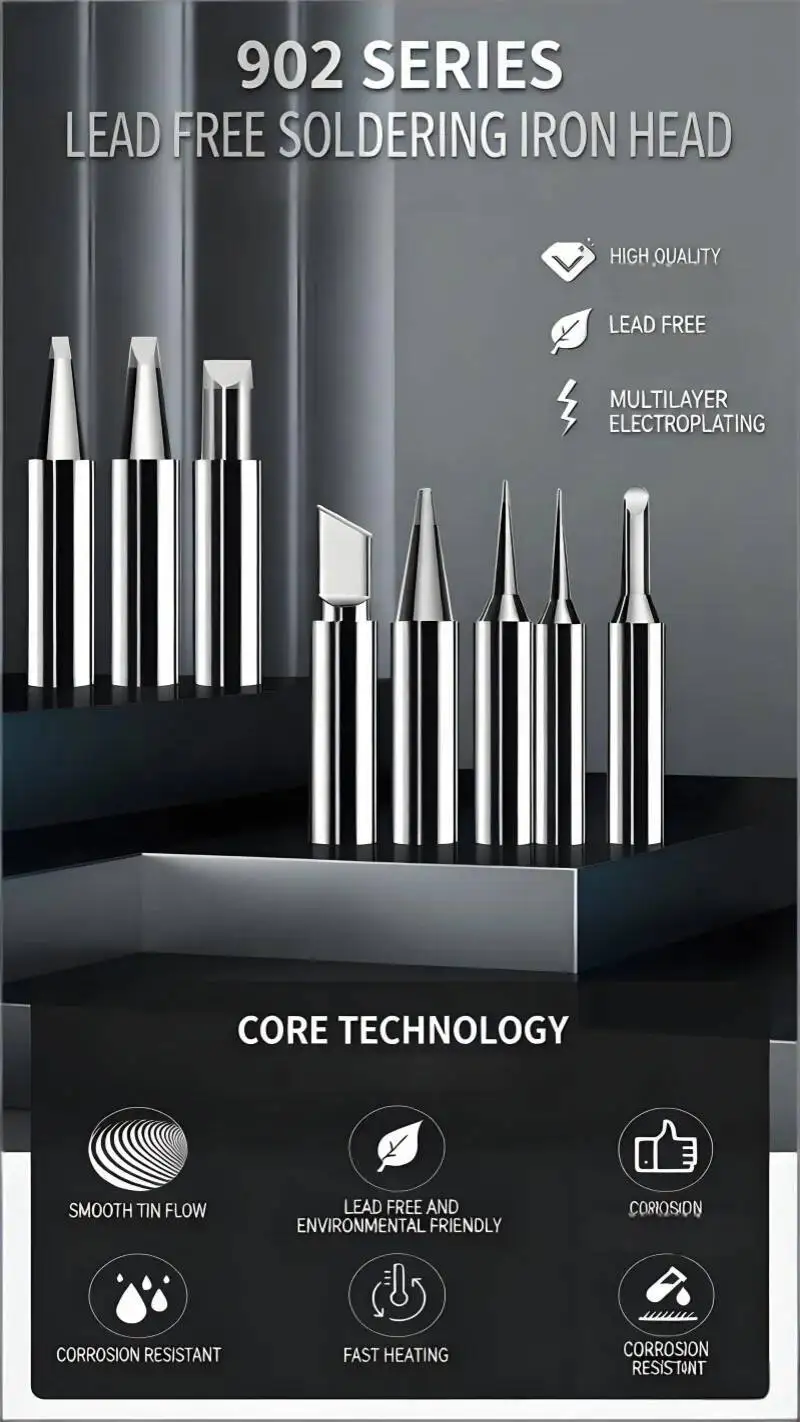 YIHUA 902 Series Soldering Iron Tip High Thermal Conductivity Long Lifespan with 995D+-I 938BD+-I 853AAA+-I Professional Repairs