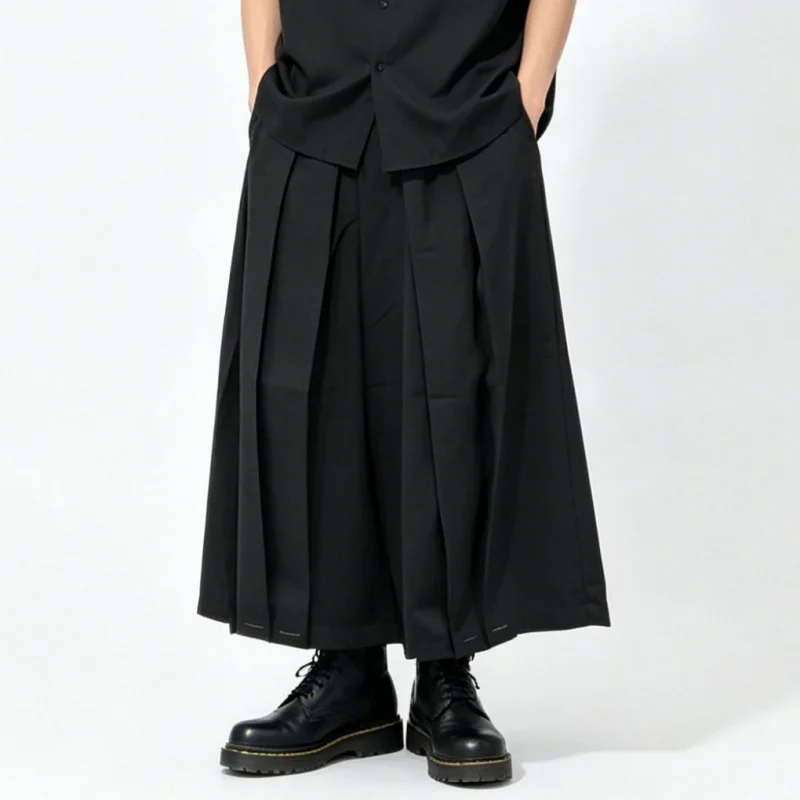 

Men'S Casual Pants With Japanese Design, Men'S Wide-Leg Skirt-Pants, Loose High-Waisted Irregular Cropped Pants, Trendy Men'S Ca