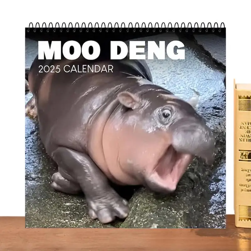 Moo Deng Calendar 2025 Calendar Cute Multi-expression Pygmy Hippo Calendar 2025 Latest Happy Hippo Wall Calendar