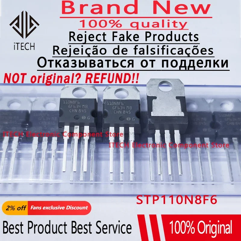 

10pcs/lot Original MOSFET STP110N8F6 110A80V 110N8F6 TO-220 Transistor 100% New and Genuine