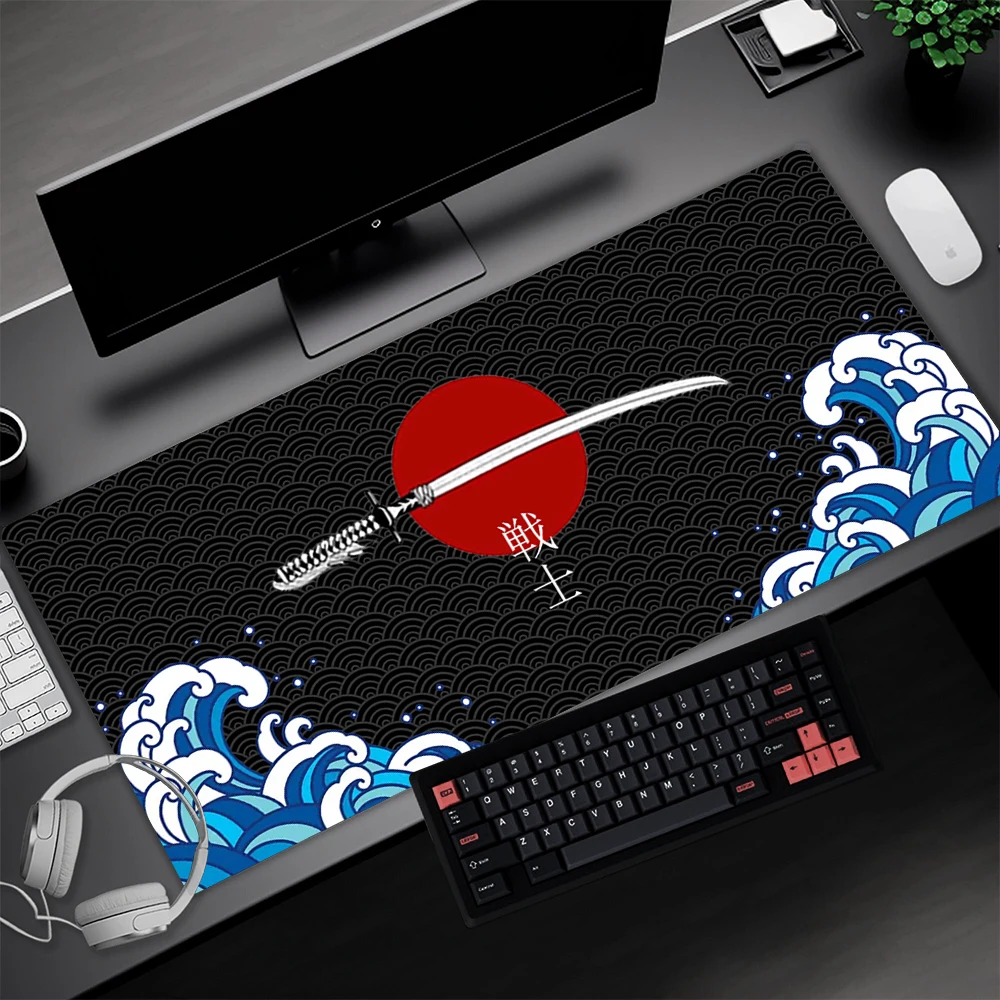 Samurai Schreibtisch matte 1200x600 Katana 40x90 Mauspad Gummi schwarz xxl Teppich japanischen Stil Great Wave Maousepad langes Computer pad