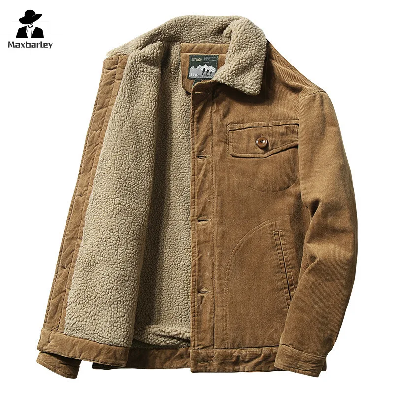 

Winter Warm Corduroy Jacket Men's Fashion Vintage Thickened fleece-lined Cold-proof Parkas Casual Wool Collar Windproof Coat 5XL
