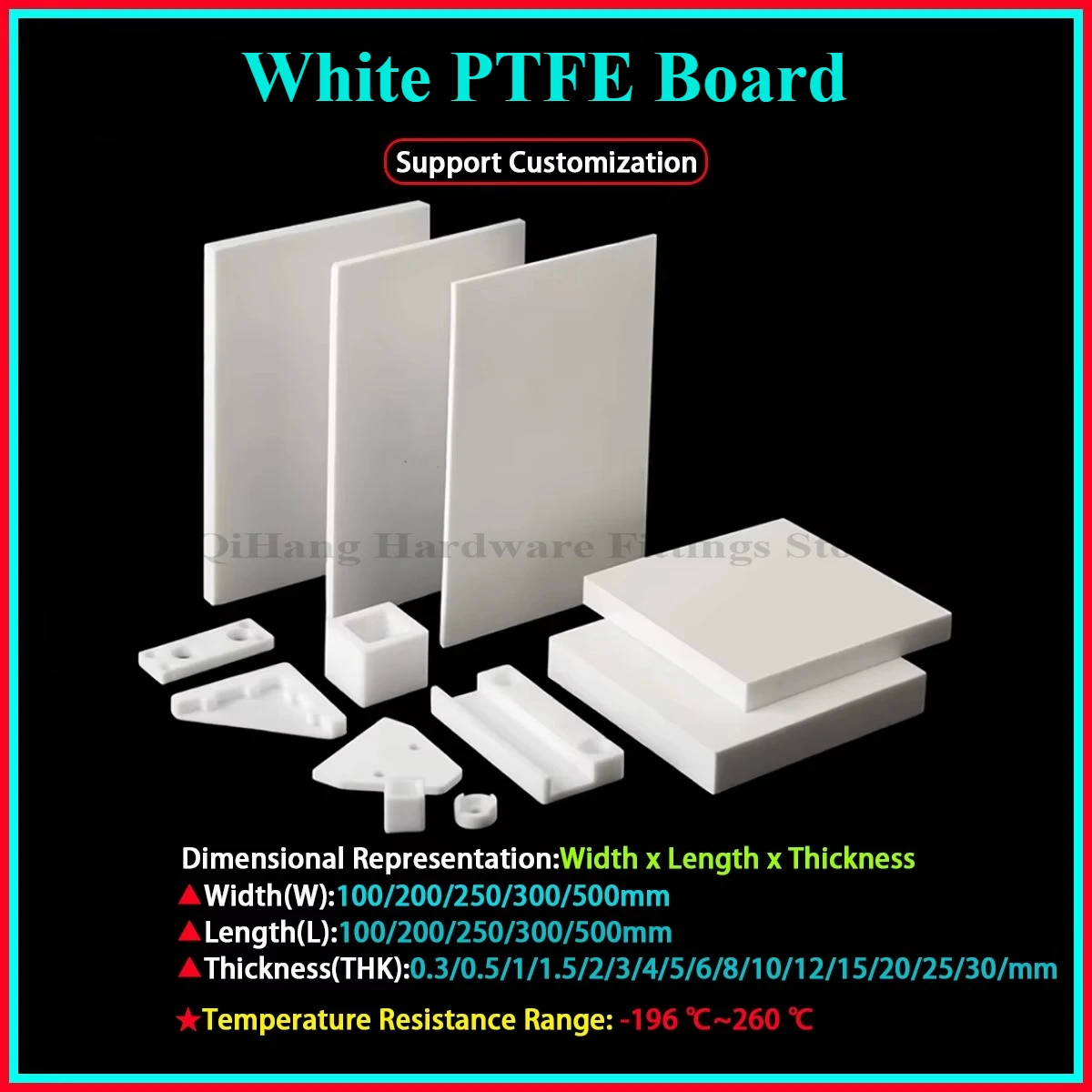 Polytetrafluoroethylene Plate Block White PTFE Board Sheet Anti-Corrosion Machining Model Processing Materials Thk0.3-30mm