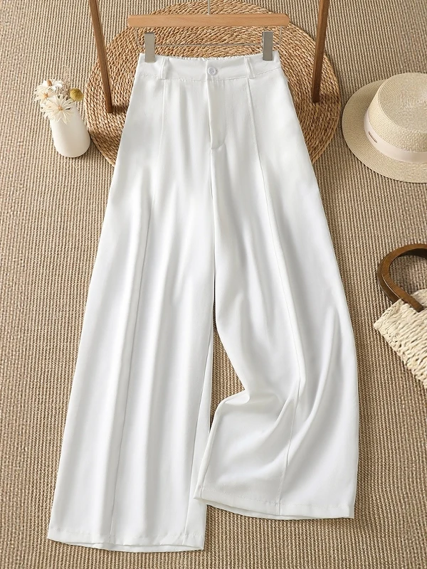 

High-End Drapey Vintage Wide Leg Pants Summer Thin Large Size Slimming White Knife Pants Ladies Casual High Waist Trousers