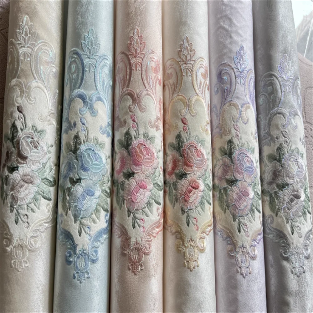 Customized size embroidered wall fabric, rustic luxury, light luxury, seamless wall fabric, high-end embroidered wall fabric
