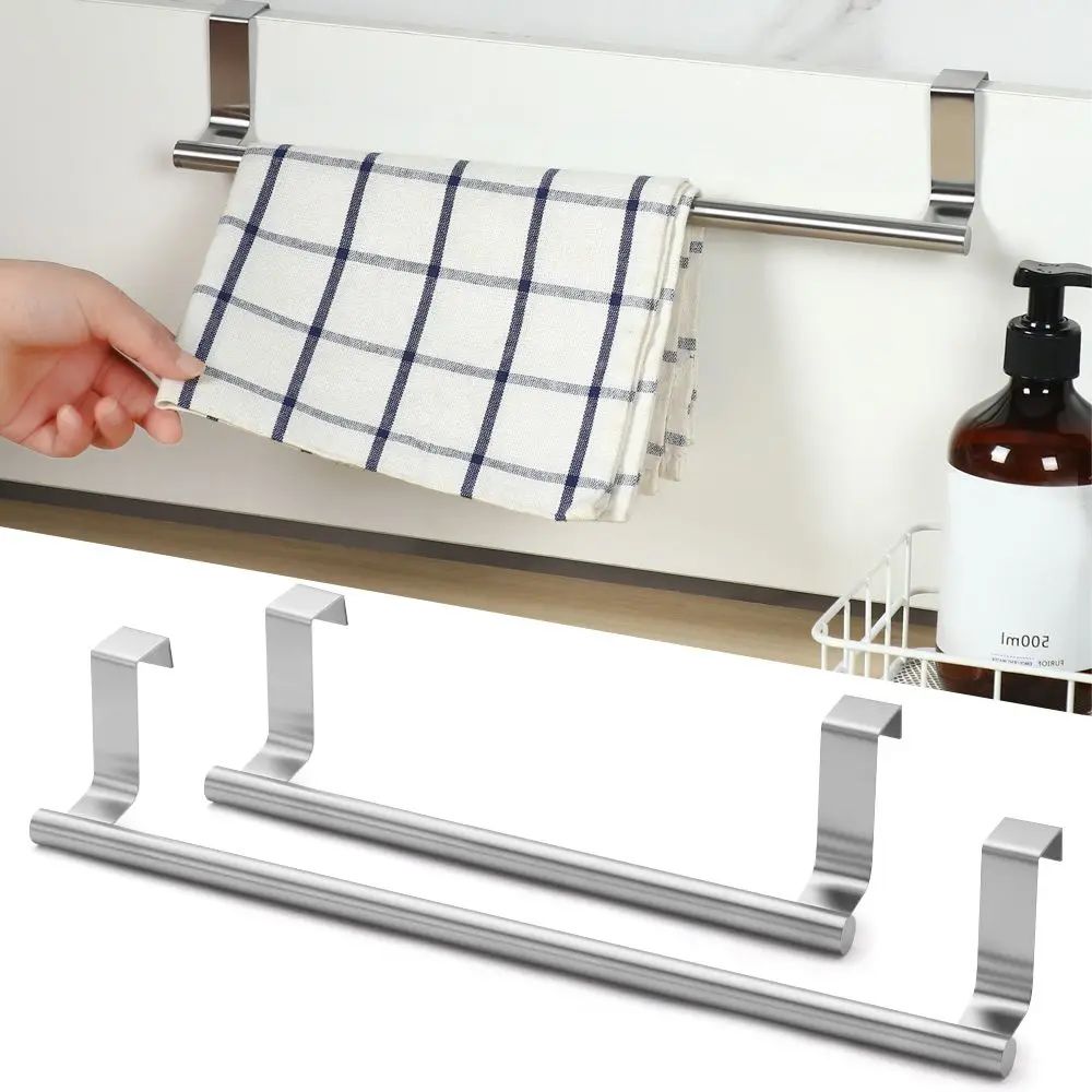 Towel Rack Over Door Towel Bar Hanging Holder Stainless Steel Bathroom Kitchen Cabinet Towel Rag Rack Shelf Hanger