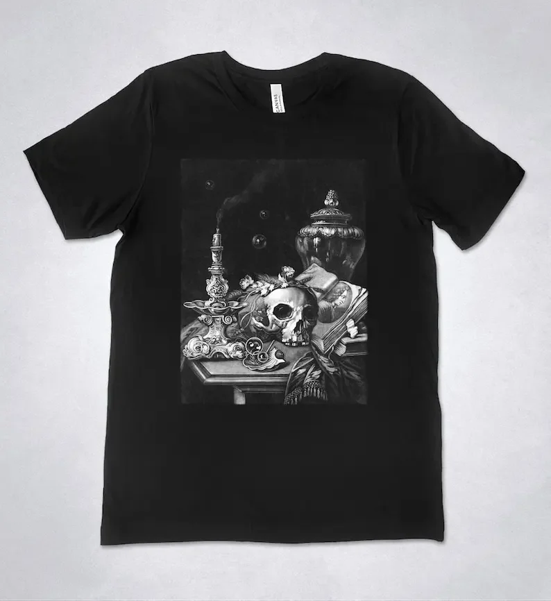 Pieter Schenk - Vanitas t-shirt -Still life with Skull and Candle, Skull t-shirt, Life and Death symbolism