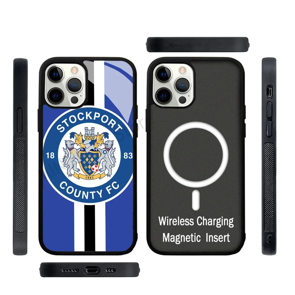 Stockport County White And Black Stripe Phone Case Strong Magnetic For IPhone 15 14 13 Pro Max 11 12 Mini For Magsafe