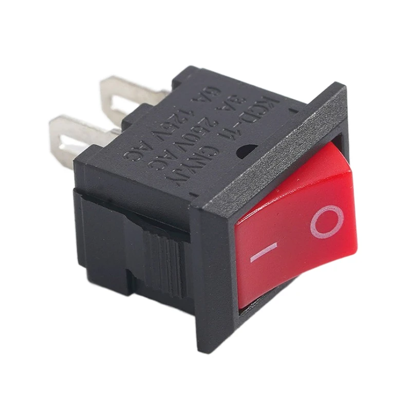 Interruptor basculante de 10 piezas, miniinterruptor rojo de 15x21 KCD1-101, 2 pines, 6a/250V, encendido y apagado, 15x21MM