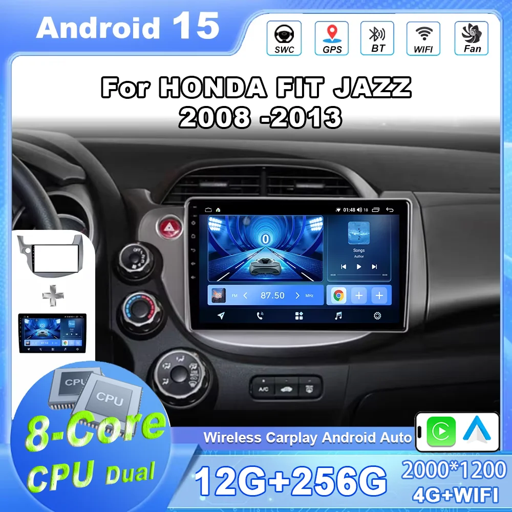 

Android 15 Carplay Car Radio Stereo For HONDA FIT JAZZ 2008 -2013 Auto Multimedia Player Navigation GPS No 2Din DVD QLED Screen
