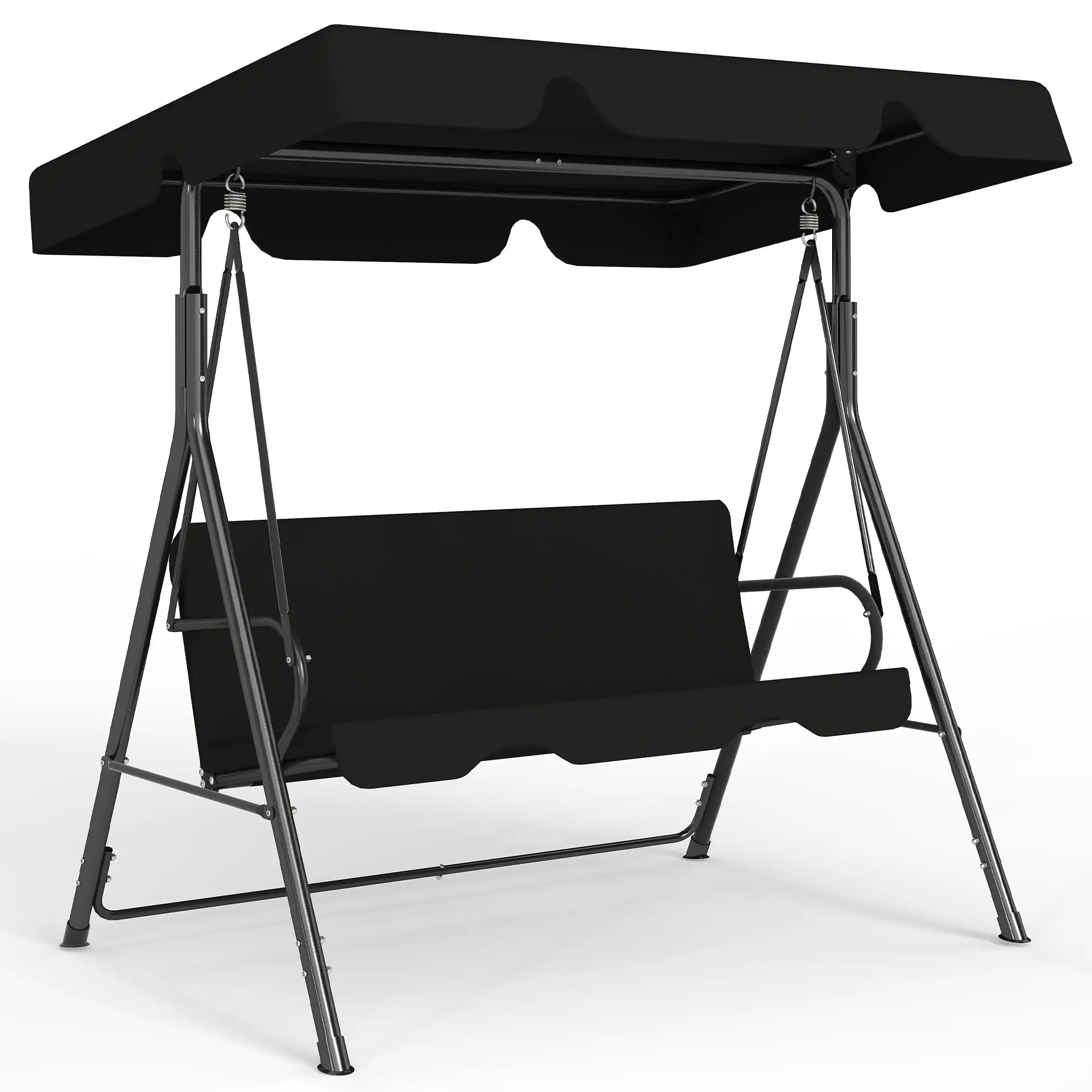 3-Seat Patio Swing Chair, Outdoor Porch Swing with Adjustable Canopy | Porch Swings with Removable Cushion & Durable