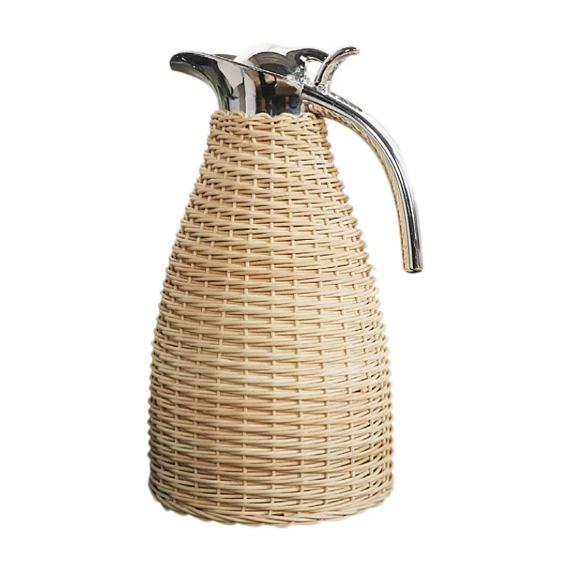 Rattan Woven 304 Stainless Steel Vacuum Insulated Kettle Thermos Handmade Woven European Style Coffee Pot Hot Water Bottle view 4