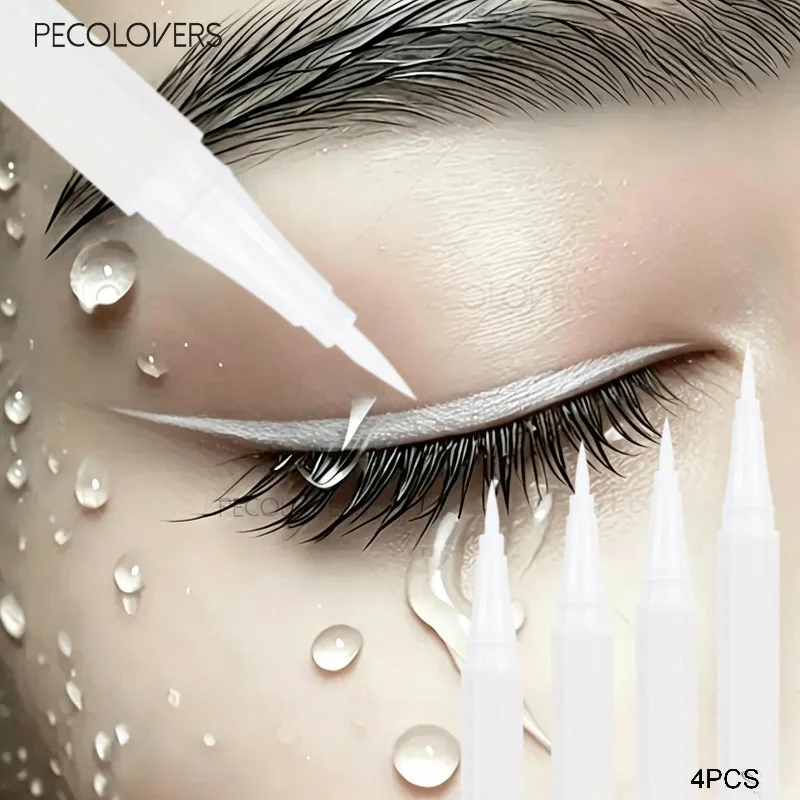 4PCS White Eyeliner Pen, Waterproof Liquid Eyeliner Pen, Ultra-fine Tip, Anti Sweat, Fast Drying, Eye Cosmetics