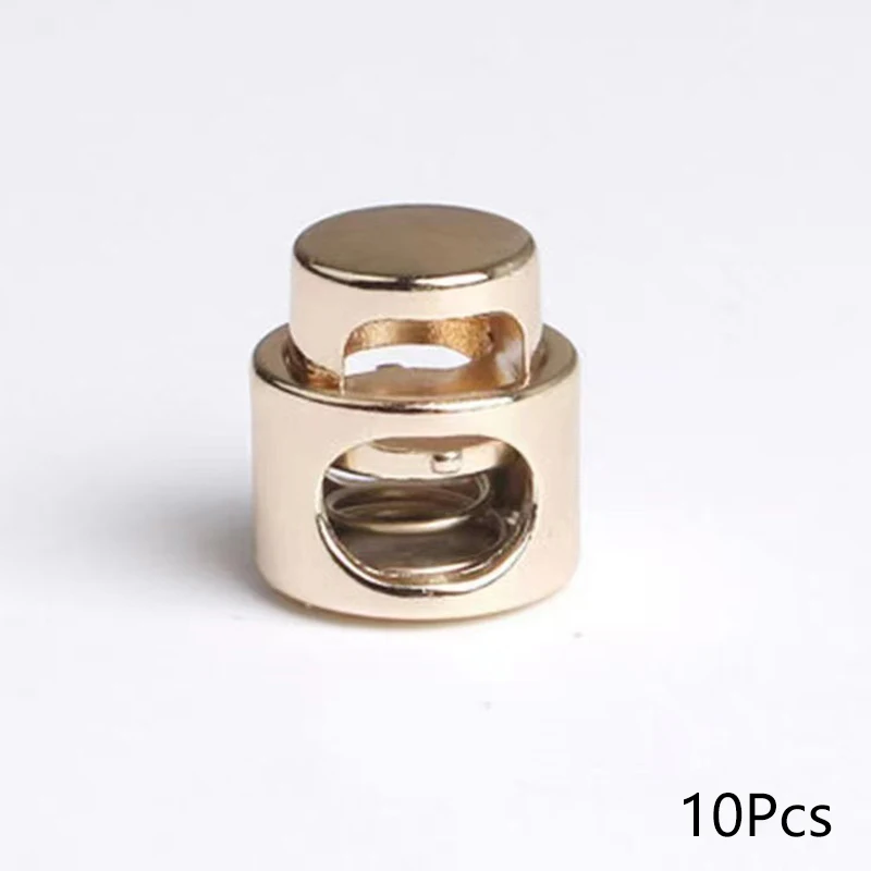 10pcs Drawstring Stops Toggle Stopper Metal Clasp Single Hole Cord Lock Clip Spring Buckle Accessories End Button Gold Black