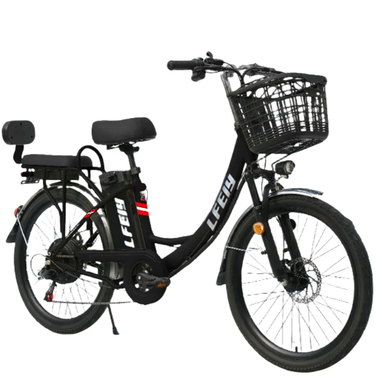 

26'' Adult Men Women Electric Bike 48V 350W 7-Speed Transmission Pure Electric Range 45-55km Retro Electric Bicycle with Seat