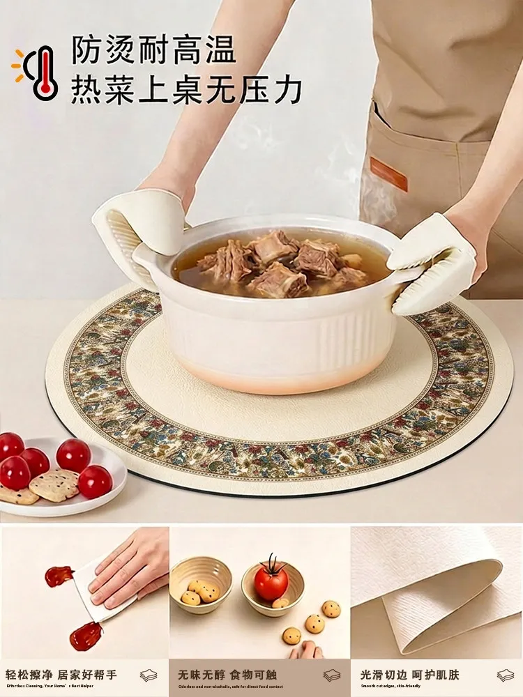 American round table tablecloth atmosphere leather large round table mat coffee table waterproof and oil-proof leave-in