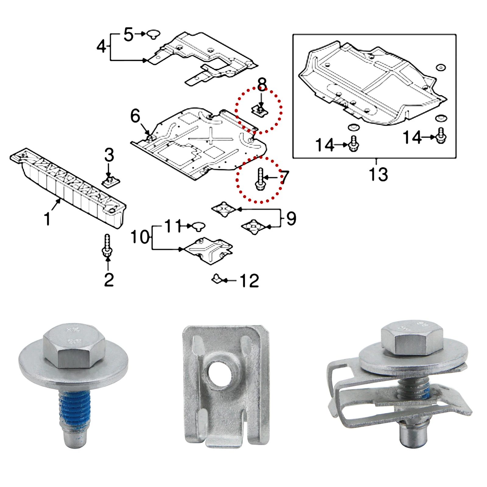 Silver Dacromet Car Body Bolts U-nut Clip M6 Engine Cover Splash Shield Guard Bumper Fender Retainer Fastener Grade 8.8 Screws