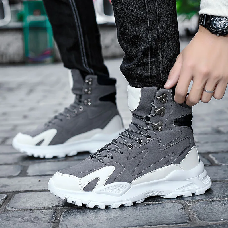 Winter Plush Height Increasing Sneakers Comfort Suede Platform Sneakers Men Boots Fashion Trendy Black Men\'s High Top Sneakers