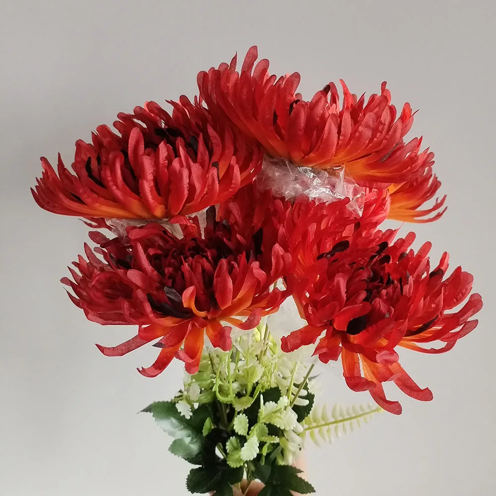 Künstliche Blumen, Chrysanthemensträuße, 7-köpfige Seidenblume für Hochzeit, Schreibtisch, Zuhause, Party, DIY, Dekoration, gefälschte Rosen, Blumenarrangements – Detail 8