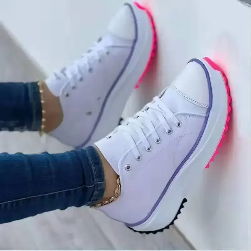 Zapatos clásicos de lona para mujer, zapatillas informales con plataforma y cordones, color blanco sneakers women 2024