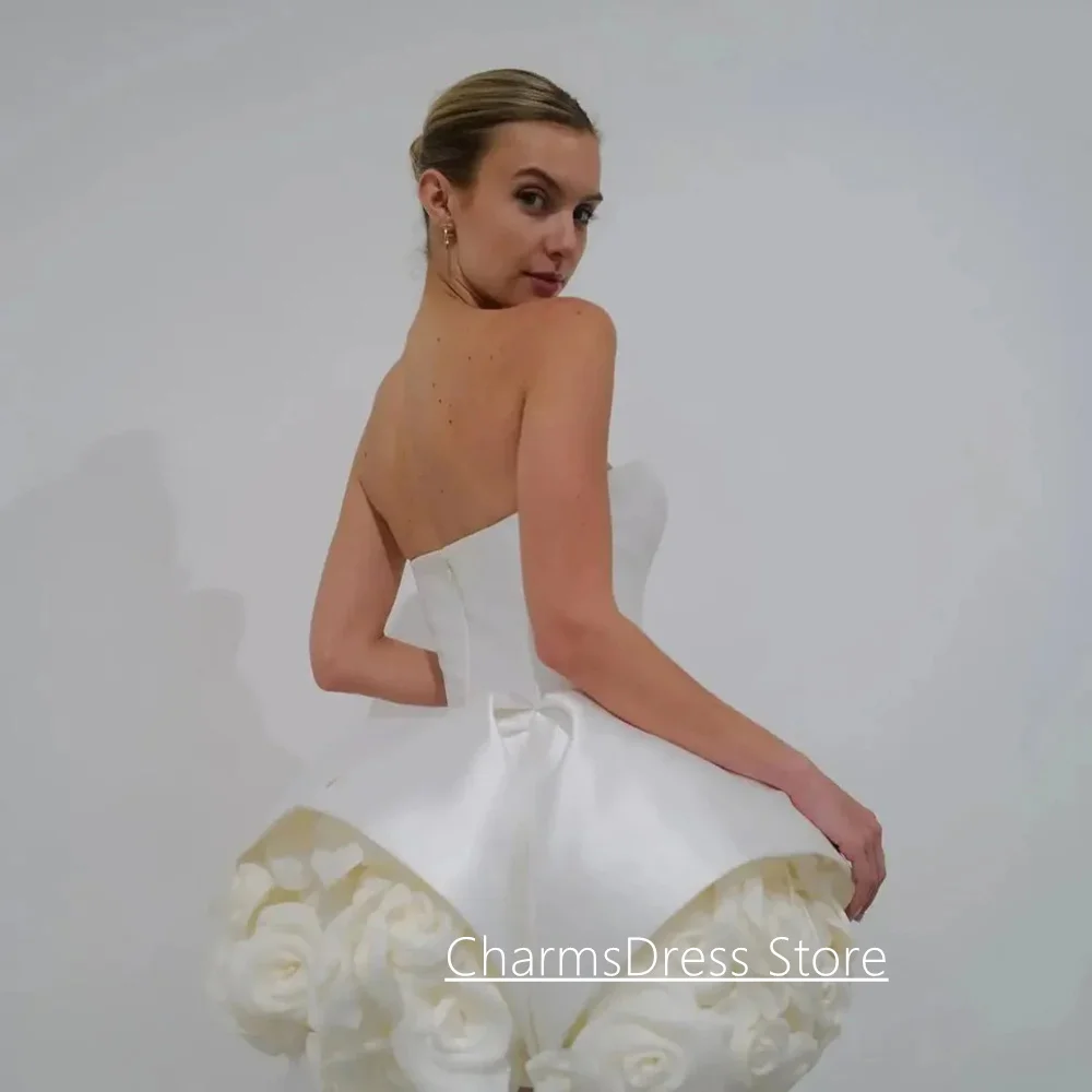 Vestido de noite curto com flores, personalizado, sem alças, sem mangas, vestido branco, arábia saudita, mini vestidos de festa de coquetel