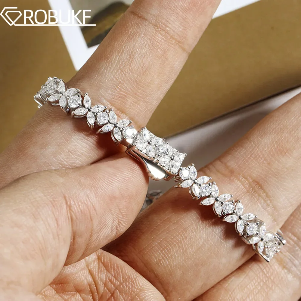 

Marquise & Round Cut Moissanite Diamond Tennis Bracelet for Women 925 Sterling Silver Four Petal Flower Wedding Fine Jewelry GRA