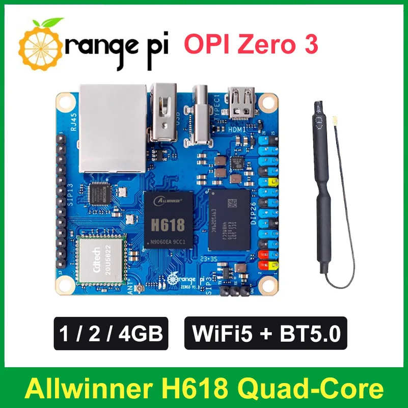 Orange Pi Zero 3 4GB 2GB 1GB RAM DDR4 Allwinner H618 WiFi5 BT5.0 Single Board Mini Computer Orange Pi Zero3 Development Board