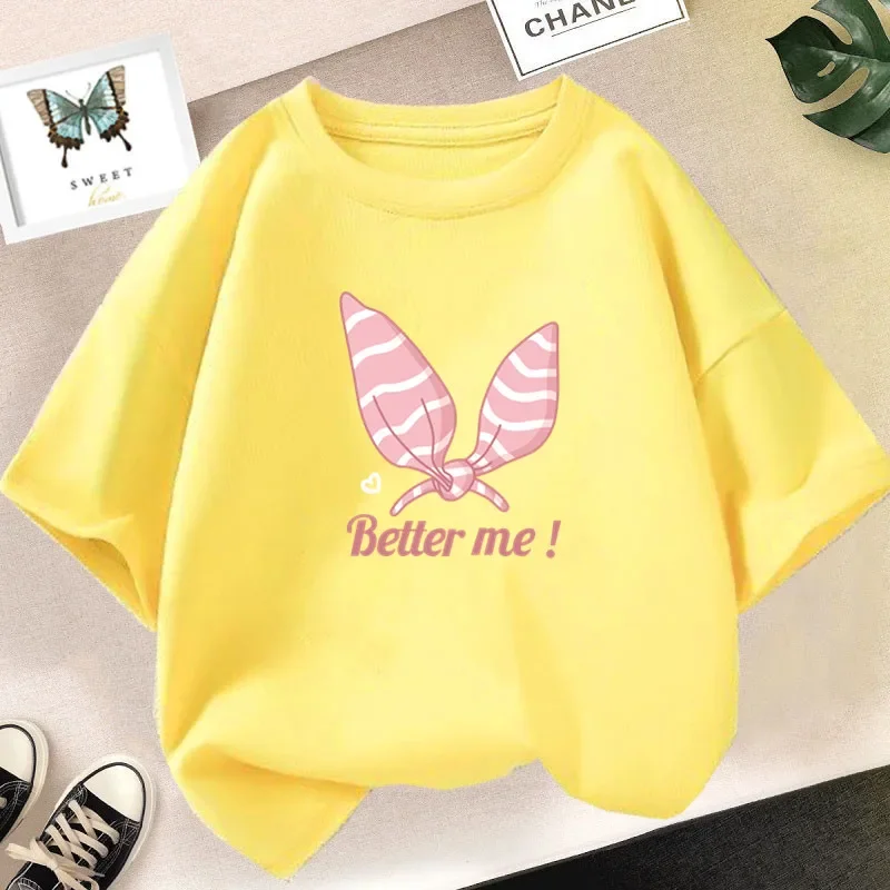 2025 New Summer Lovely Cute Rabbit Ear Graphic Pink T Shirts Kawaii Bunny Ear Purple Tee Tops for Girls
