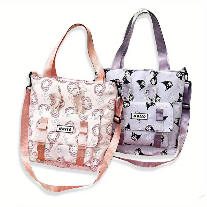 Sanrio Kuromi Cinnamoroll Melody Anime podwójnego zastosowania płócienna torba, Cartoon Tote torebka na ramię, uroczy, swobodny dodatek do