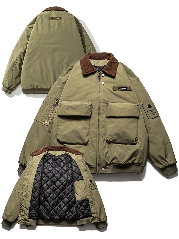 

Thiened Pilot Jaet Men's Cotton Baseball Sle Collar Autumn Winter Outerwear Warm Long Sve Zipper Closure Casual Coat