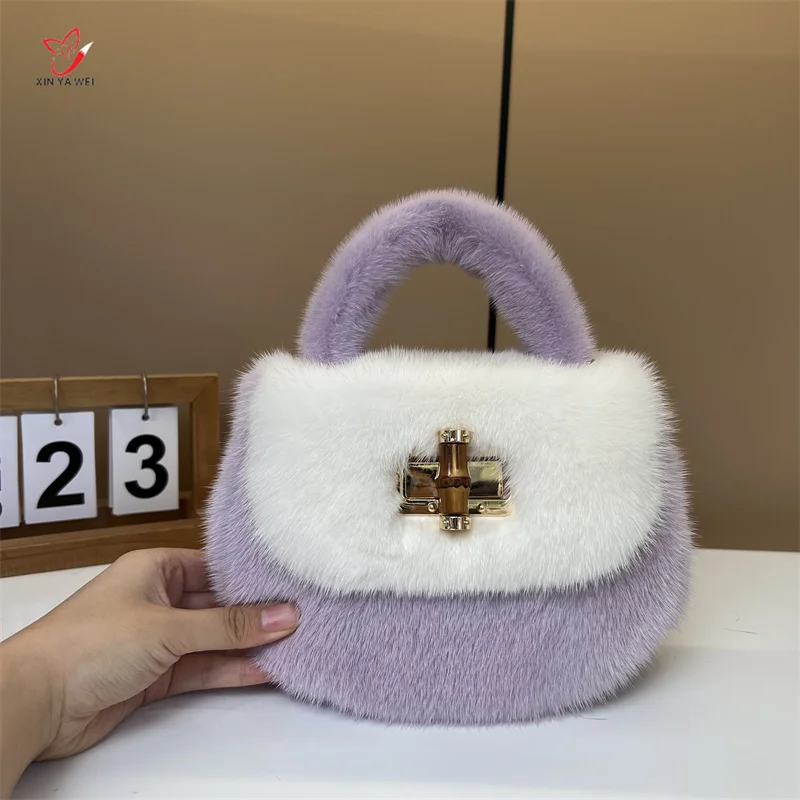 Women's Bags Real Mink Fur Bag Handbags Women's Fashion Bags 2024 Designer Luxury Bag Female Shoulder Crossbody Bags for Women