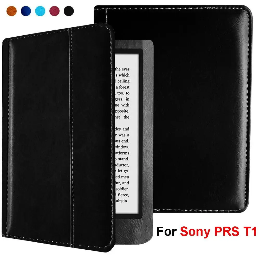 Premium Anti-fall 6inch E-Reader Case Leather Shockproof Back Cover Microfiber Lining Soft Folio Cover for Sony PRS T1