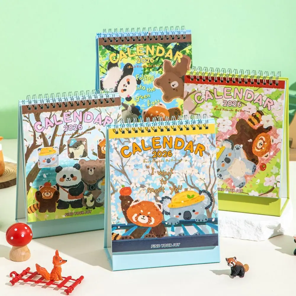 

2026 Cartoon Animals Coil Desk Calendar Memo Notes Tabletop Flip Schedule Monthly Calendar Learning Plan Calendar