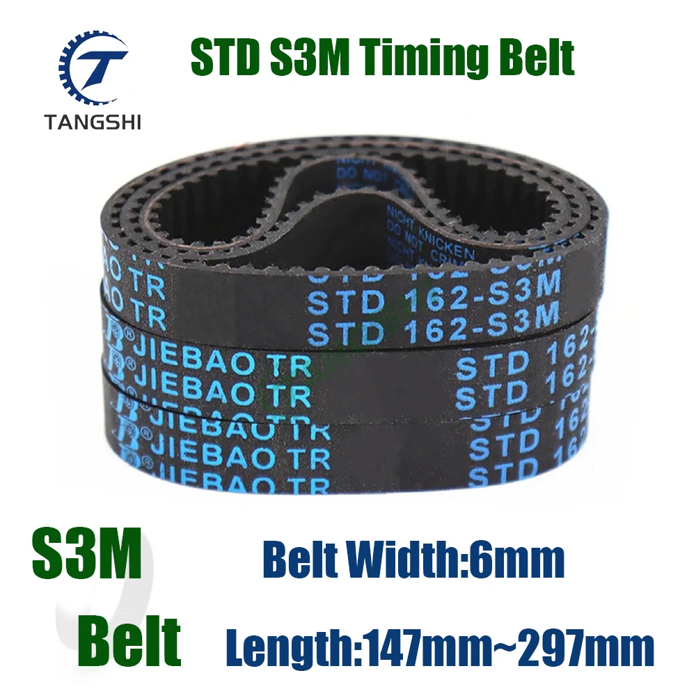 S3M Closed Loop Rubber Timing Belt Width 6mm Length 147 150 153 156 159 162 165 168 171 174 177 180 183 186 189 192 195~297mm