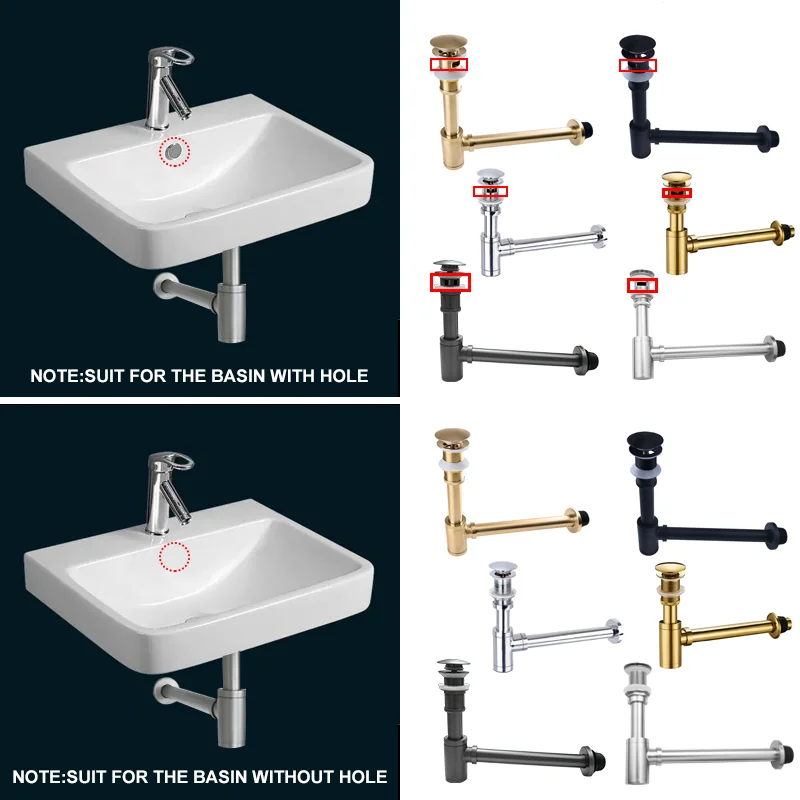 Brass Basin Waste Drain Wall Connection Plumbing P-traps Wash Pipe Bathroom Push Pop Up Sink Trap Black/Brushed Gold/Grey/Chrome