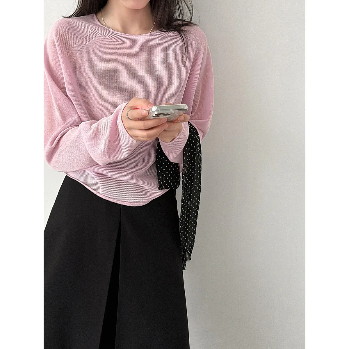 

Women Knitted Pullovers Sweaters Solid Jumpers Sheer Round Neck Long Sleeves Slight Strech Loose Fit Casual Office 2026 Spring