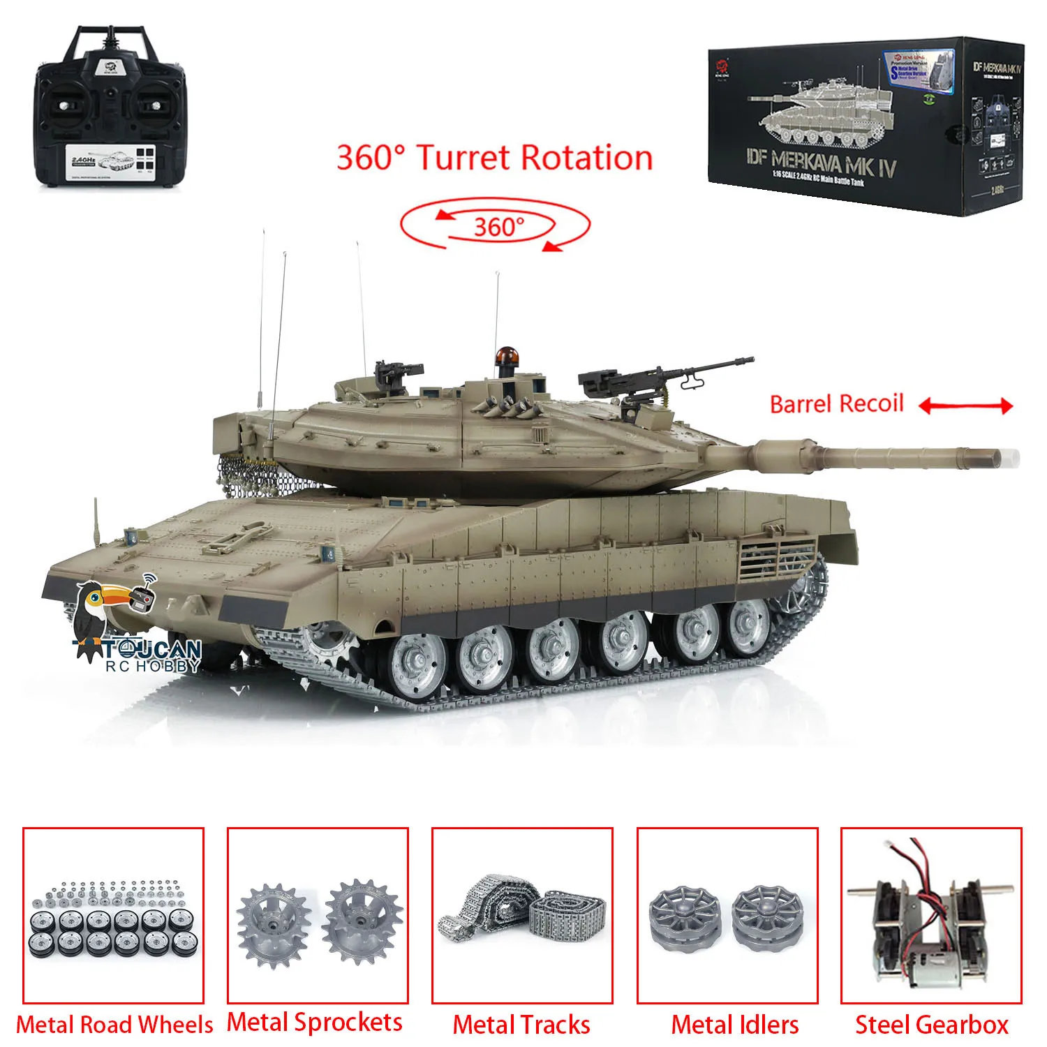 Heng Long 1/16 Military RC Tank TK7.0 IDF Merkava MK IV Metal Tracks Road Wheels Idlers Professional Vehicle Toucan Model