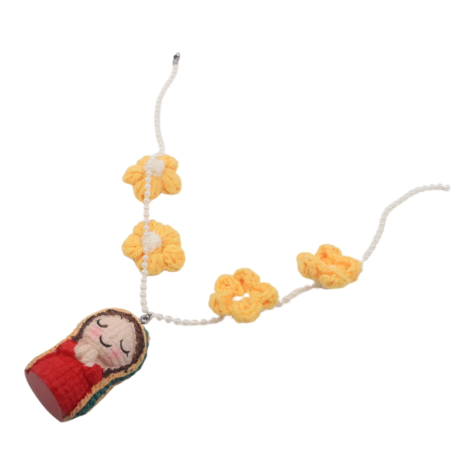 Rearview Doll Handmade Mary Charm For Religious for occasions Protective Symbolism Handcrafted Crochet Yarn And Bead
