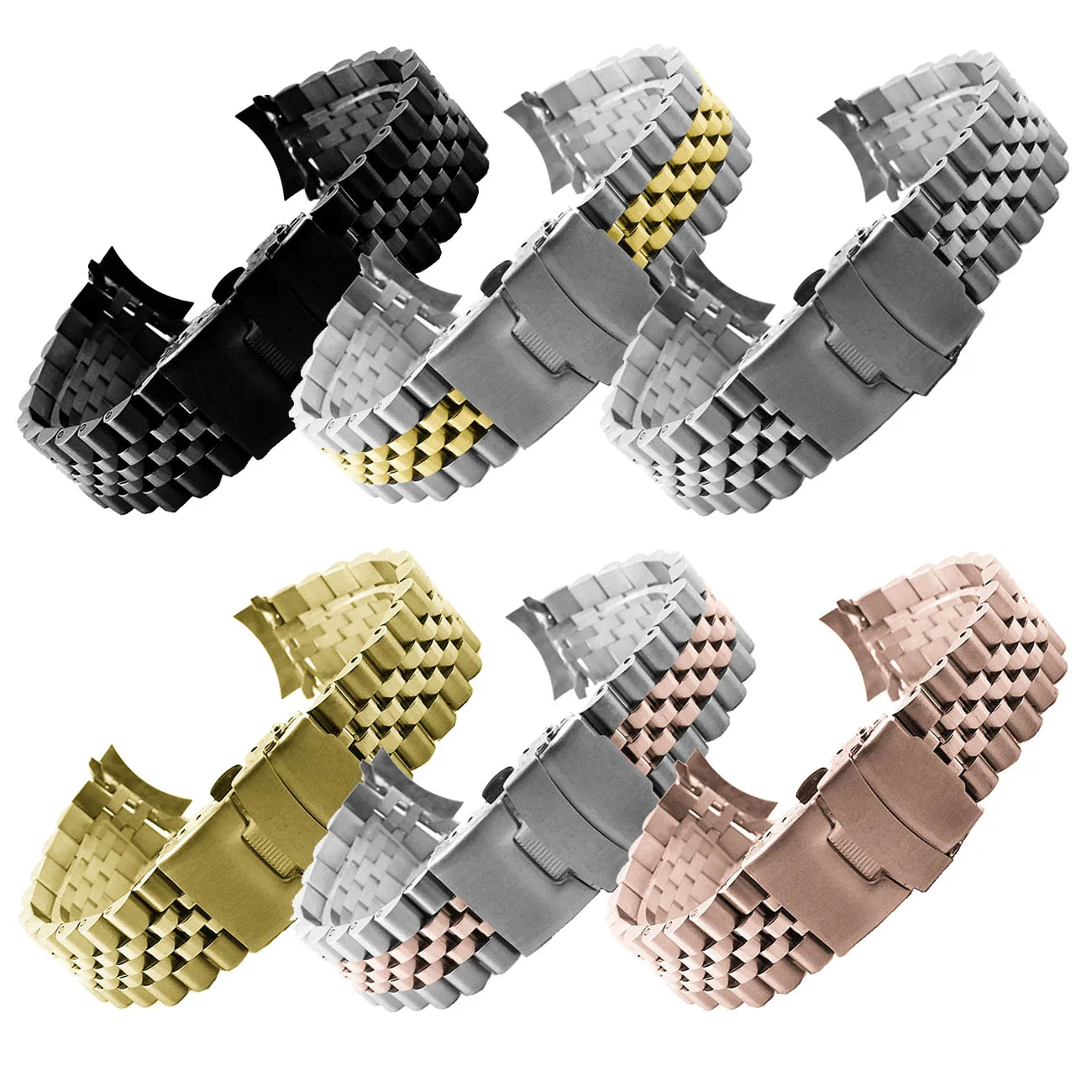 Boucle de sécurité extrémité incurvée Bracelet en métal 18 19 20 21 22mm 23 24mm 26 28 30mm Bracelet de montre femmes hommes Bracelet en acier inoxydable solide